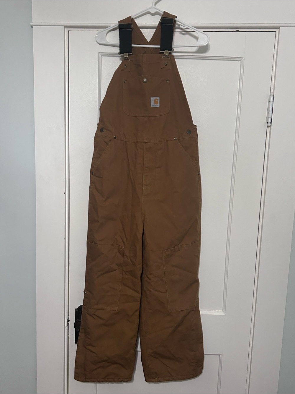 Carhartt Kids Duck Canvas Bib Overalls Quilted Lined Double Knee Brown 14